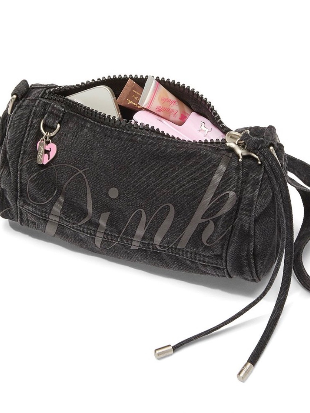 PINK Victoria's Secret Black Canvas Rolled Shoulder Bag